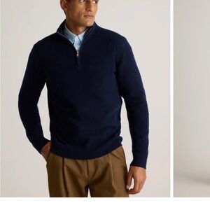 NWT: Mongolian Cashmere Navy Quarter Zip Sweater